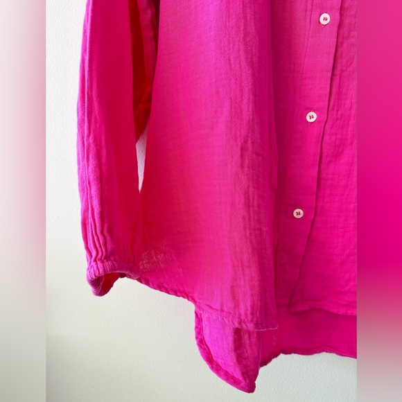 Gap Crinkle Gauze Boatneck Button-Front Top in Bright Pink - Picture 7 of 9